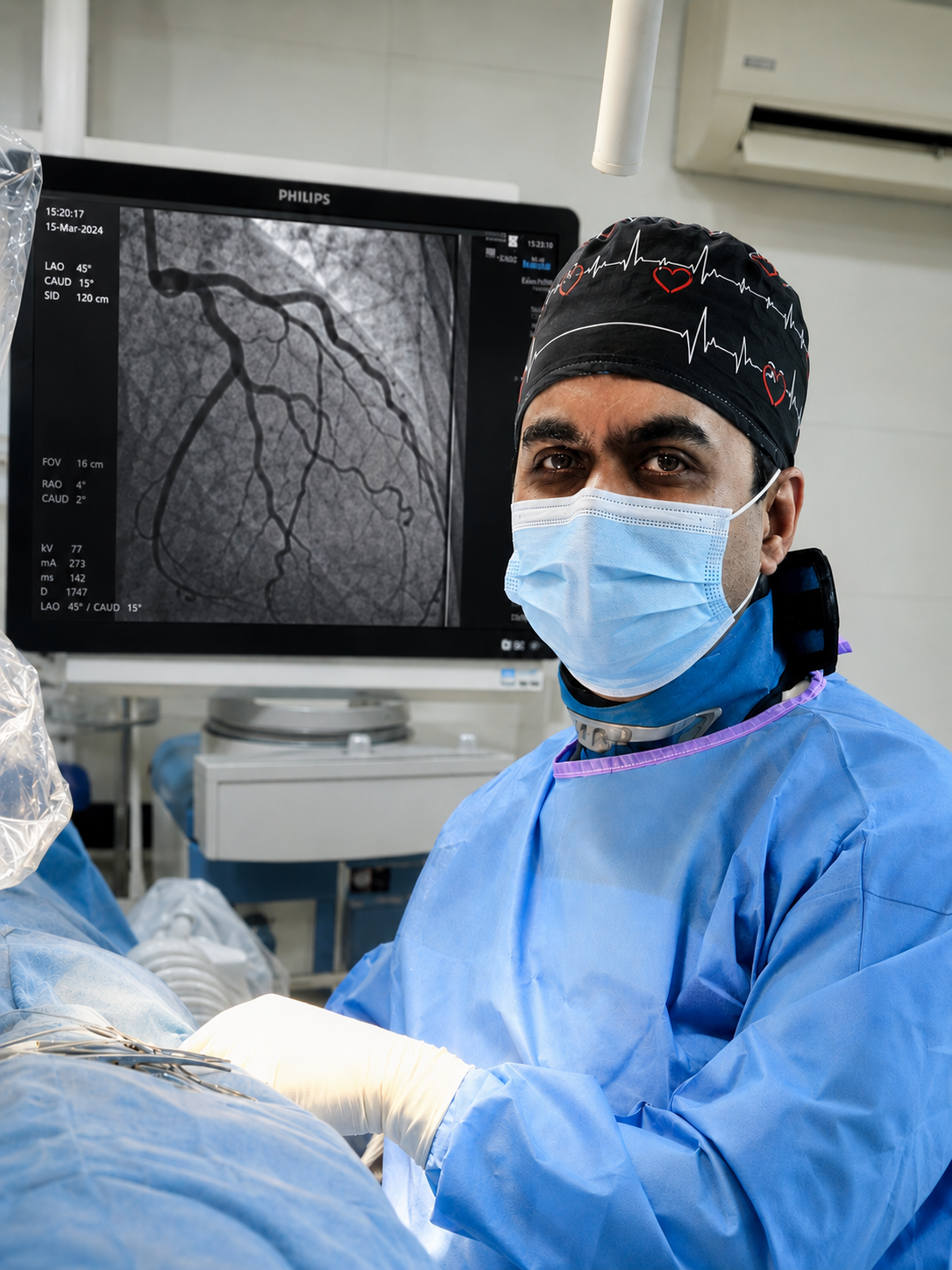 Cath lab — coronary angiogram on Philips monitor